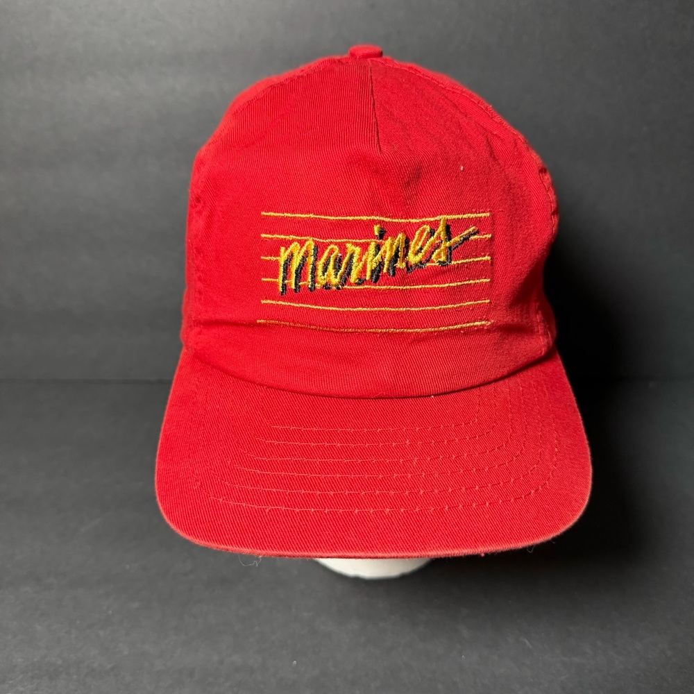 Vintage Clark Sportswear Marines Snapback Hat Red Embroidered Cap Green under